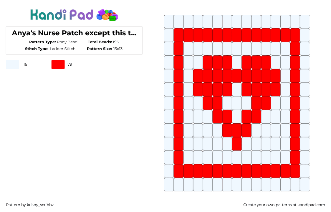 Anya\'s Nurse Patch except this time ik that ladder stitch is a thing B) - Pony Bead Pattern by krispy_scribbz on Kandi Pad - red,white,mouthwashing,anya,overdosecore,nurse,keychain,takeresponsibility,tulpar,uwu