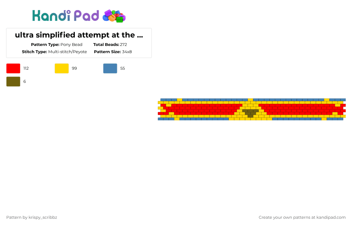 ultra simplified attempt at the Hyrule banner (botw/totk) - Pony Bead Pattern by krispy_scribbz on Kandi Pad - yellow,red,hyrule,link,zelda,botw,totk,cuff,flag,tuff