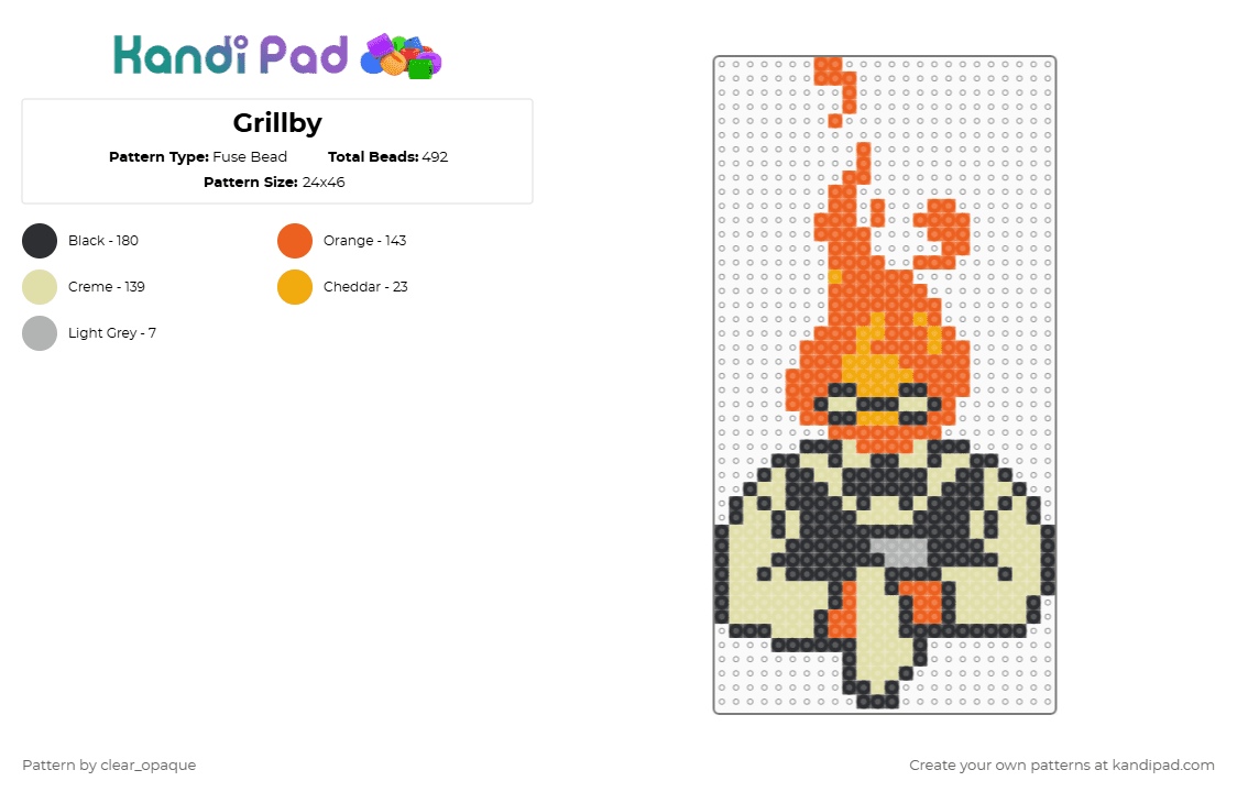 Grillby - Fuse Bead Pattern by clear_opaque on Kandi Pad - orange,yellow,undertale,grillby,character,video game