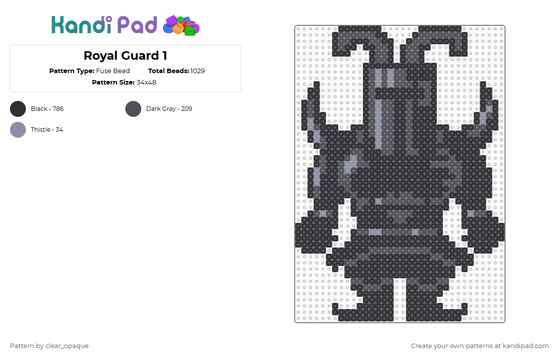 Royal Guard 1 - Fuse Bead Pattern by clear_opaque on Kandi Pad - black,undertale,royal guard