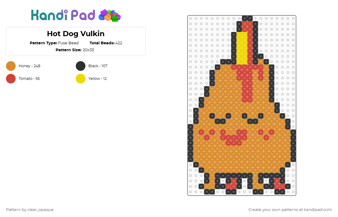Hot Dog Vulkin - Fuse Bead Pattern by clear_opaque on Kandi Pad - orange,undertale,hot dog vulkin