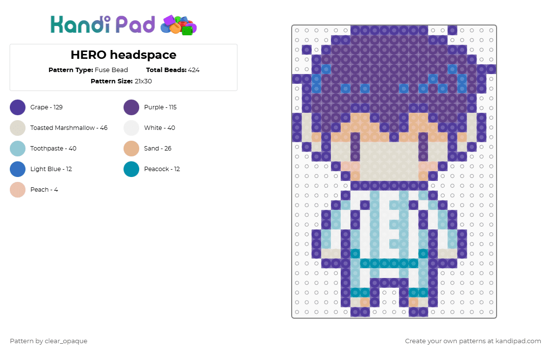 HERO headspace - Fuse Bead Pattern by clear_opaque on Kandi Pad - purple,beige,omori,hero,headspace,video game,gaming,character