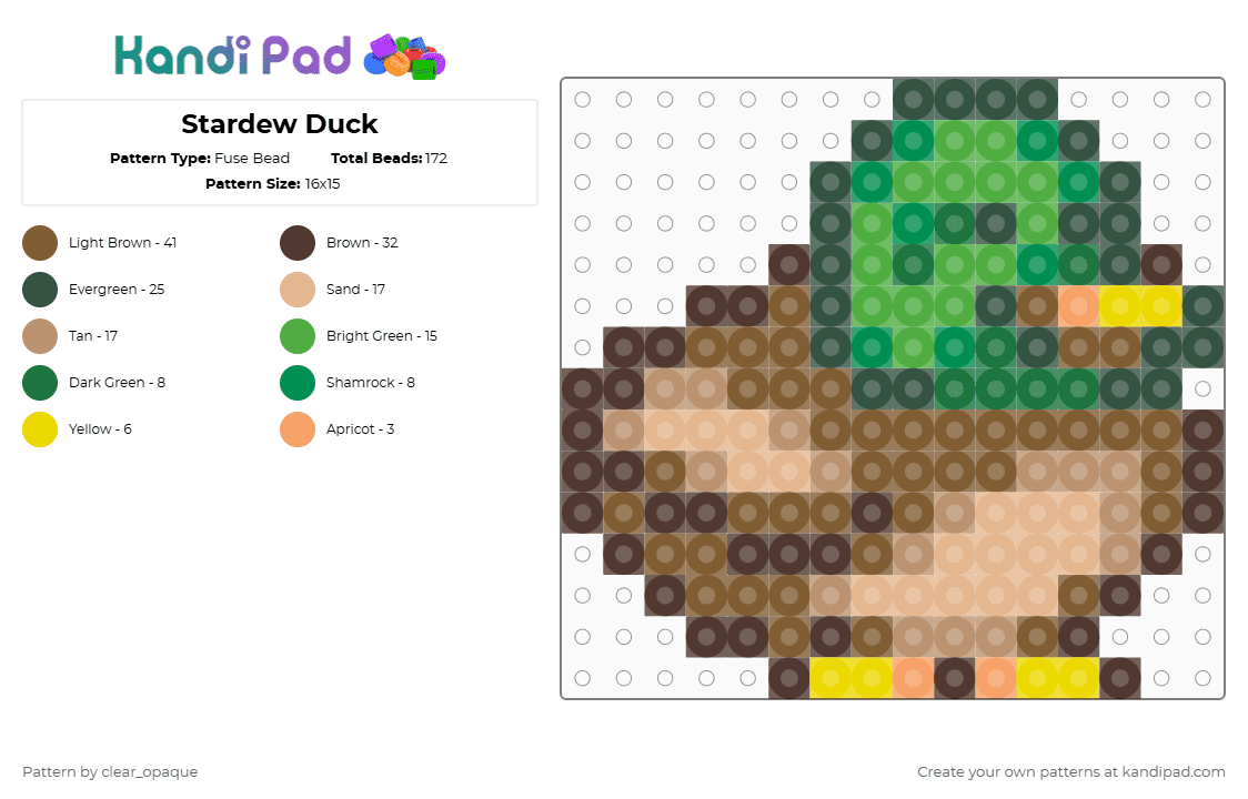 Stardew Duck - Fuse Bead Pattern by clear_opaque on Kandi Pad - brown,tan,colorful,stardew valley,stardew,duck,gaming