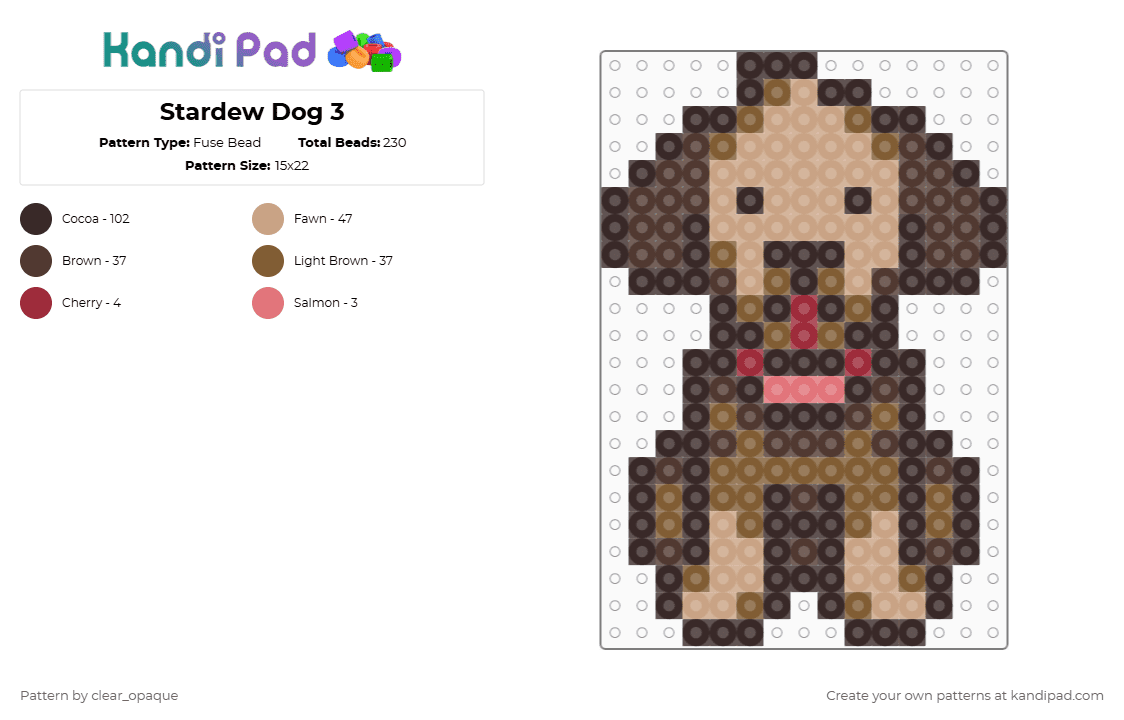 Stardew Dog 3 - Fuse Bead Pattern by clear_opaque on Kandi Pad - brown,stardew,dog,gaming