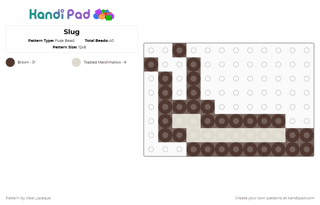 Slug - Fuse Bead Pattern by clear_opaque on Kandi Pad - brown,undertale,snail 3,slug