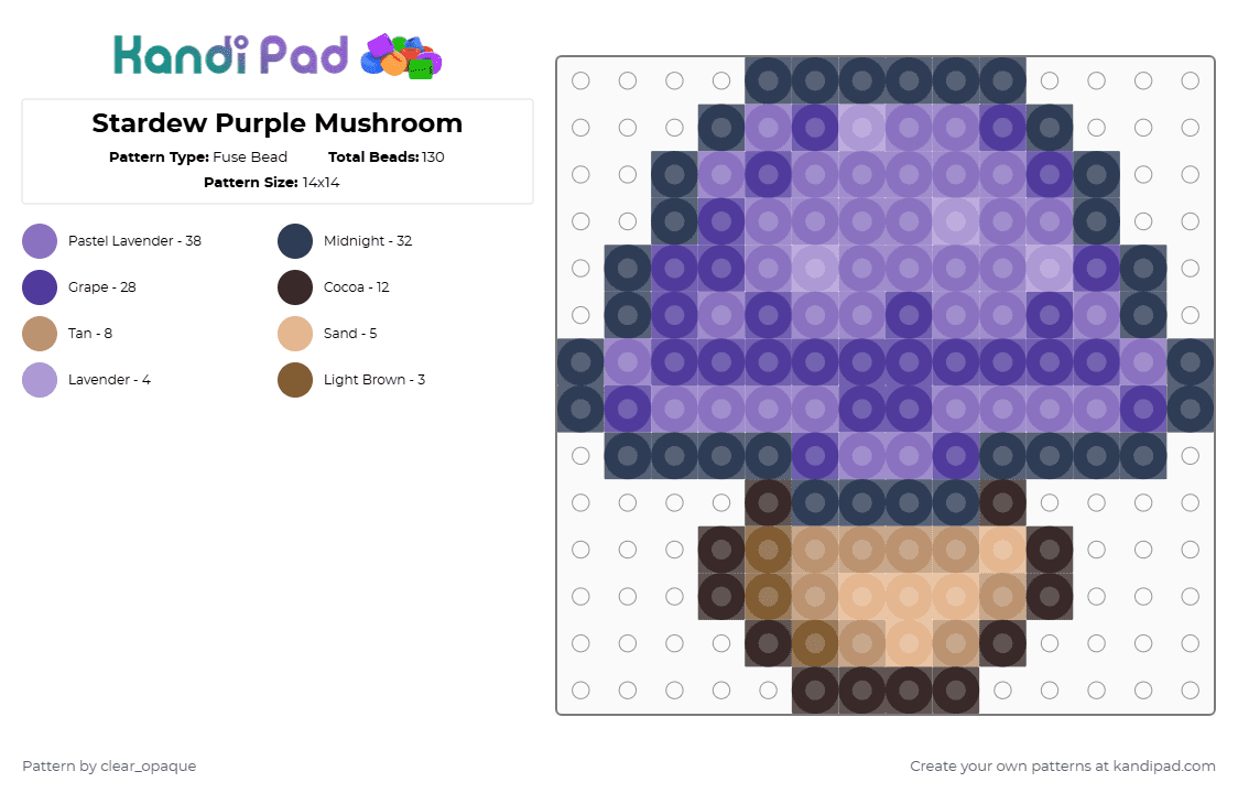 Stardew Purple Mushroom - Fuse Bead Pattern by clear_opaque on Kandi Pad - purple,blue,stardew,stardew valley,mushroom,purple mushroom