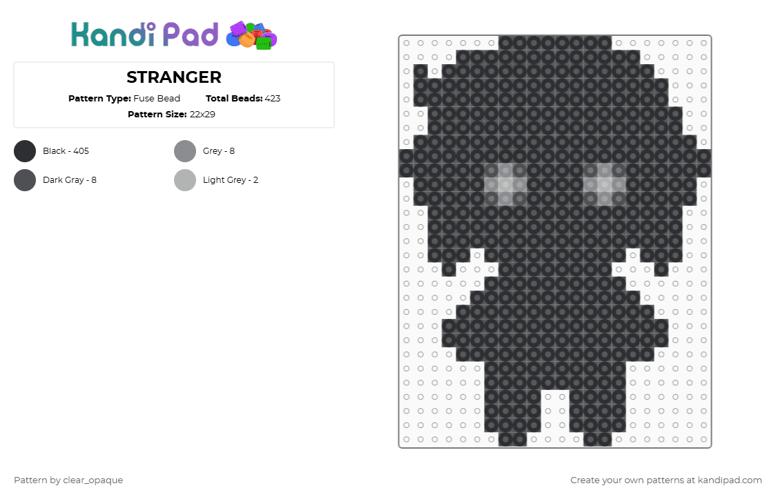 STRANGER - Fuse Bead Pattern by clear_opaque on Kandi Pad - black,gray,omori,stranger,charcter,video game,gaming