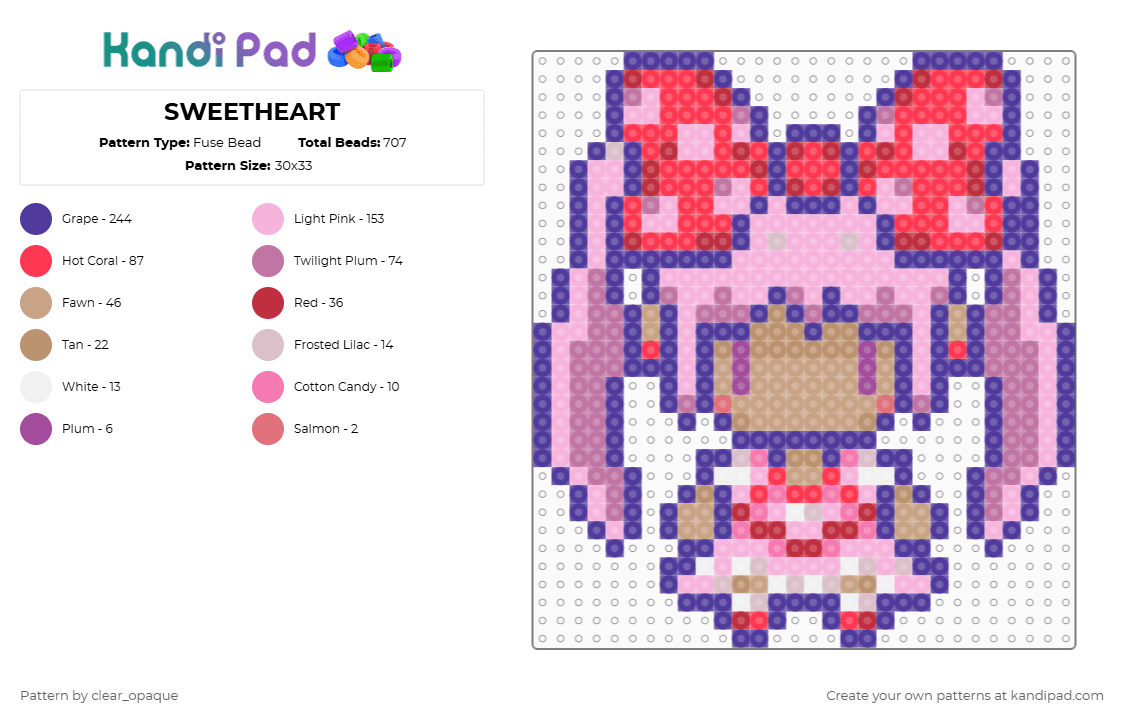 SWEETHEART - Fuse Bead Pattern by clear_opaque on Kandi Pad - purple,pink,omori,sweetheart,video game,gaming