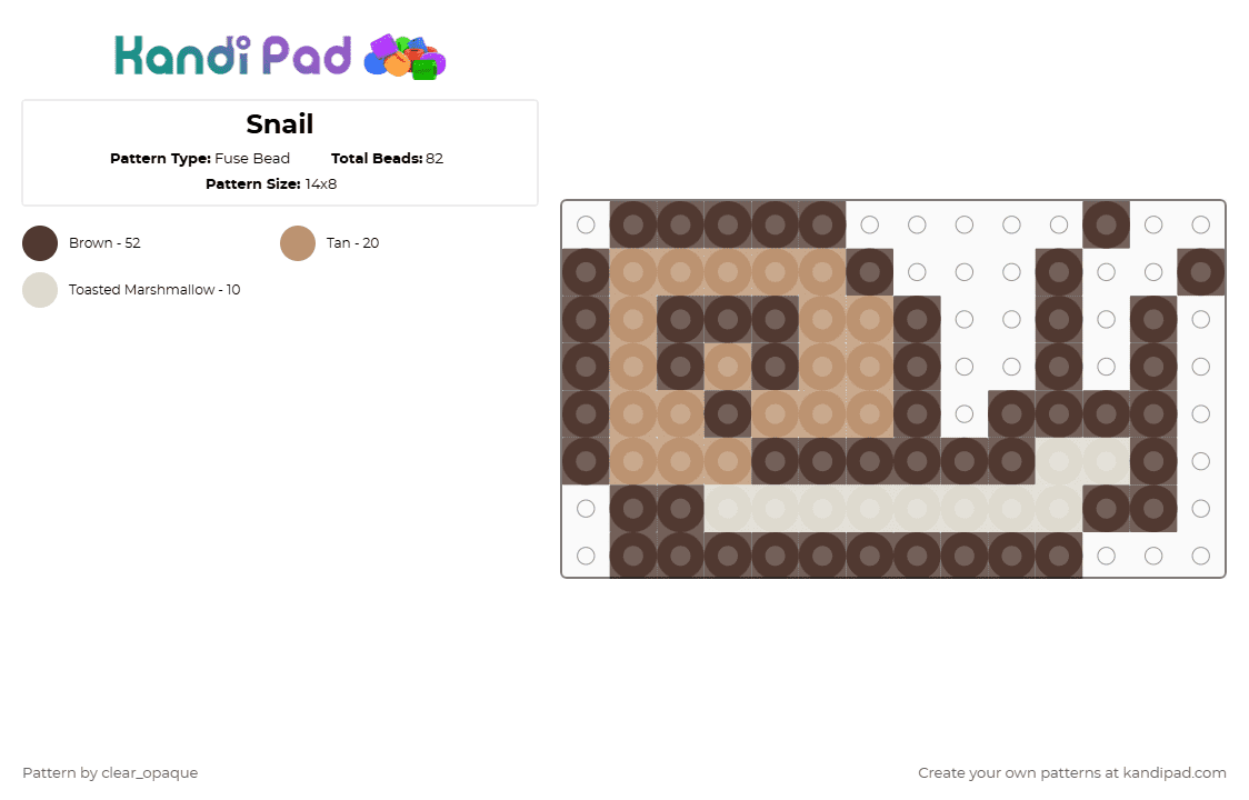 Snail - Fuse Bead Pattern by clear_opaque on Kandi Pad - brown,beige,undertale,snail 4,snail