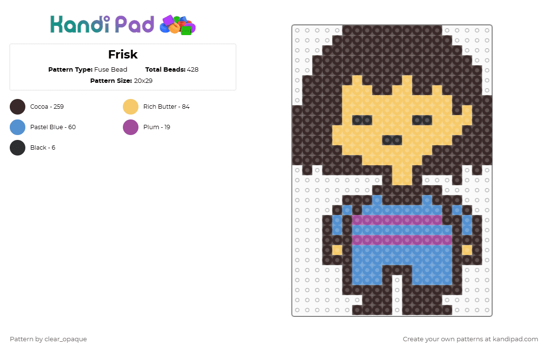 Frisk - Fuse Bead Pattern by clear_opaque on Kandi Pad - brown,undertale,frisk,character,video games,gaming