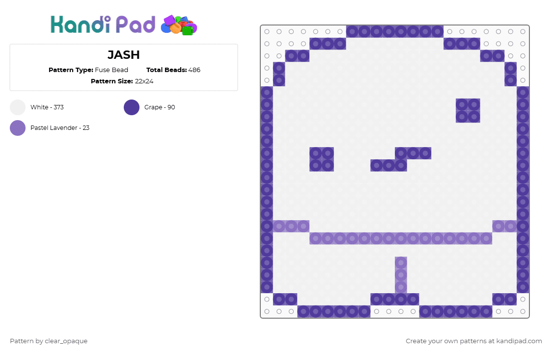 JASH - Fuse Bead Pattern by clear_opaque on Kandi Pad - white,purple,omori,jash