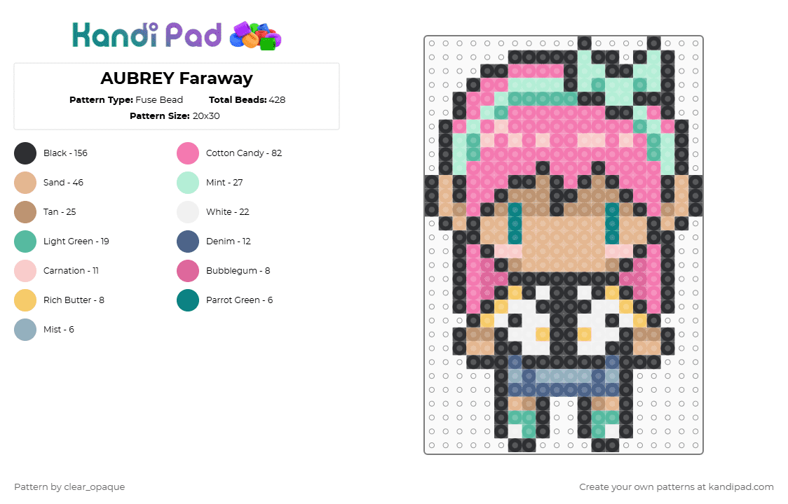 AUBREY Faraway - Fuse Bead Pattern by clear_opaque on Kandi Pad - aubrey,chibi,character,gaming,video game,beige,pink,omori,faraway,gamer