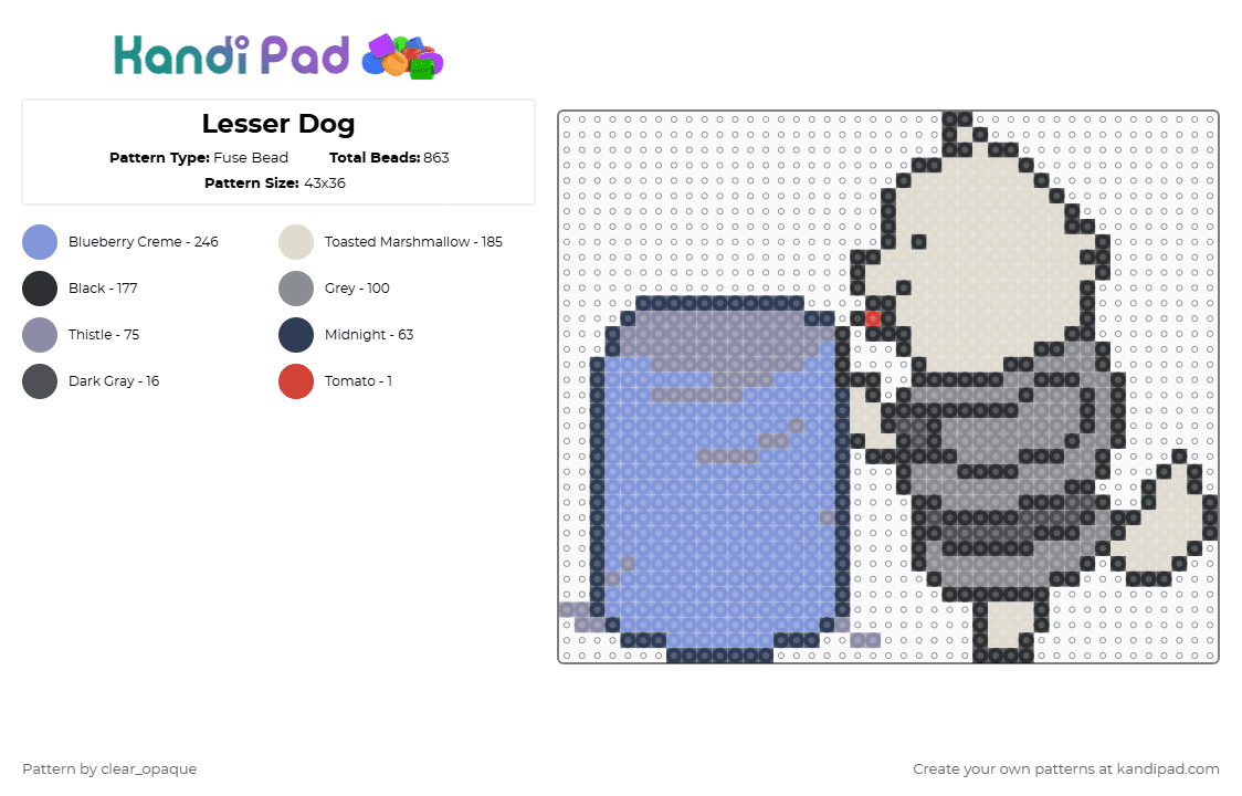 Lesser Dog - Fuse Bead Pattern by clear_opaque on Kandi Pad - gray,light blue,beige,undertale,lesser dog,dog