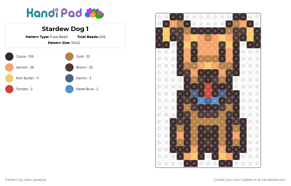 Stardew Dog 1 - Fuse Bead Pattern by clear_opaque on Kandi Pad - brown,tan,stardew,dog,gaming