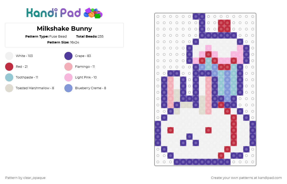 Milkshake Bunny - Fuse Bead Pattern by clear_opaque on Kandi Pad - omori,milkshake,bunny,purple