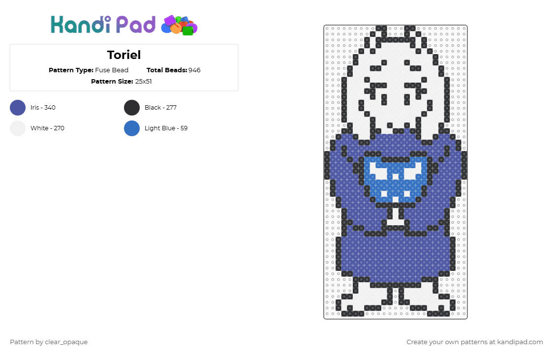 Toriel - Fuse Bead Pattern by clear_opaque on Kandi Pad - purple,undertale,toriel,character,video games,gaming