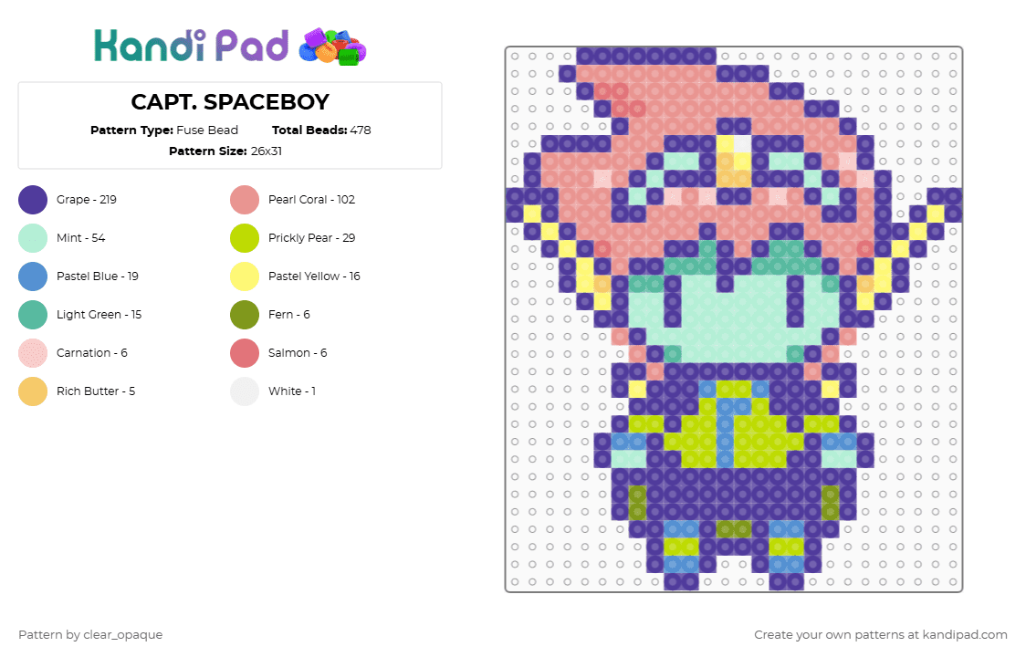 CAPT. SPACEBOY - Fuse Bead Pattern by clear_opaque on Kandi Pad - purple,light blue,beige,omori,capt spaceboy,video games,gaming