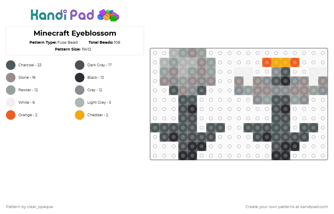 Minecraft Eyeblossom - Fuse Bead Pattern by clear_opaque on Kandi Pad - gray,pink,minecraft,eyeblossom,flower,video games