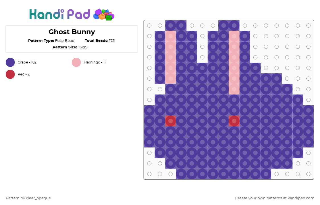 Ghost Bunny - Fuse Bead Pattern by clear_opaque on Kandi Pad - omori,ghost bunny,bunny,purple