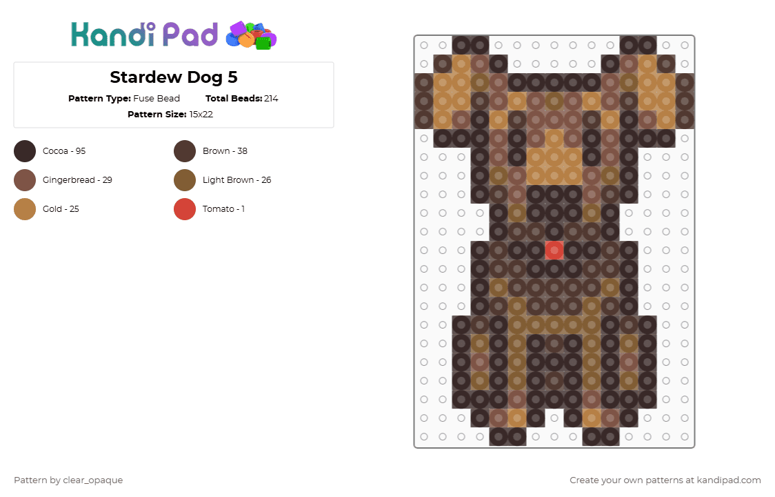 Stardew Dog 5 - Fuse Bead Pattern by clear_opaque on Kandi Pad - brown,tan,stardew,dog,gaming