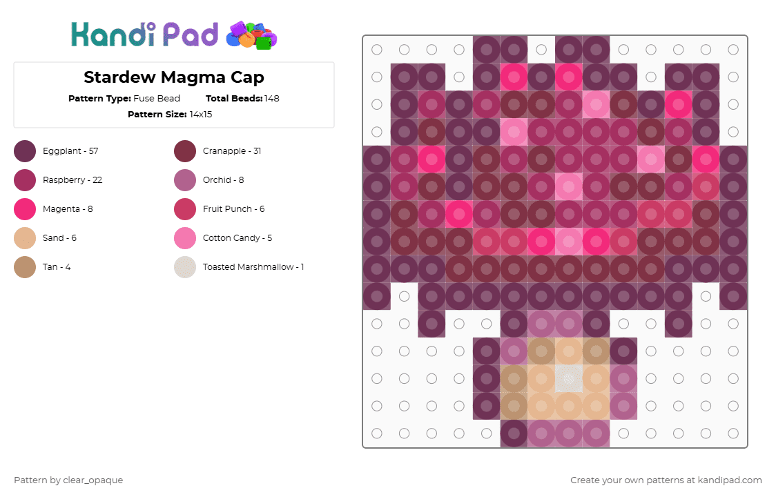 Stardew Magma Cap - Fuse Bead Pattern by clear_opaque on Kandi Pad - pink,stardew valley,stardew,magma cap,mushroom
