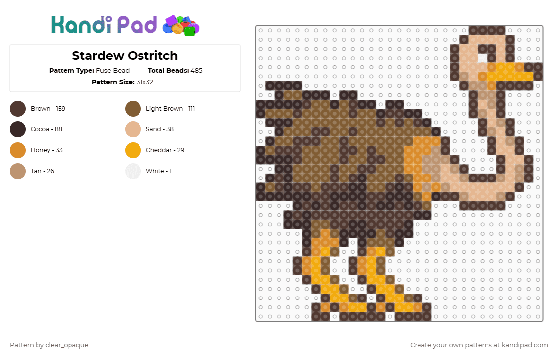 Stardew Ostritch - Fuse Bead Pattern by clear_opaque on Kandi Pad - ostrich,animal,gaming,video game,brown,stardew valley,stardew