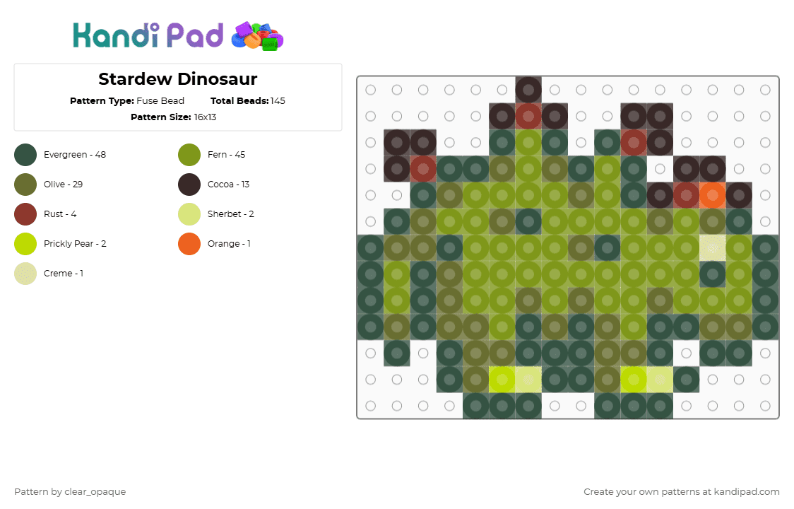Stardew Dinosaur - Fuse Bead Pattern by clear_opaque on Kandi Pad - gray,gold,stardew valley,stardew,dinosaur,dino