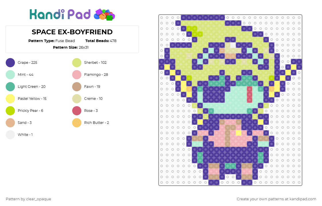SPACE EX-BOYFRIEND - Fuse Bead Pattern by clear_opaque on Kandi Pad - purple,yellow,omori,capt spaceboy,video games,gaming,space ex boyfriend