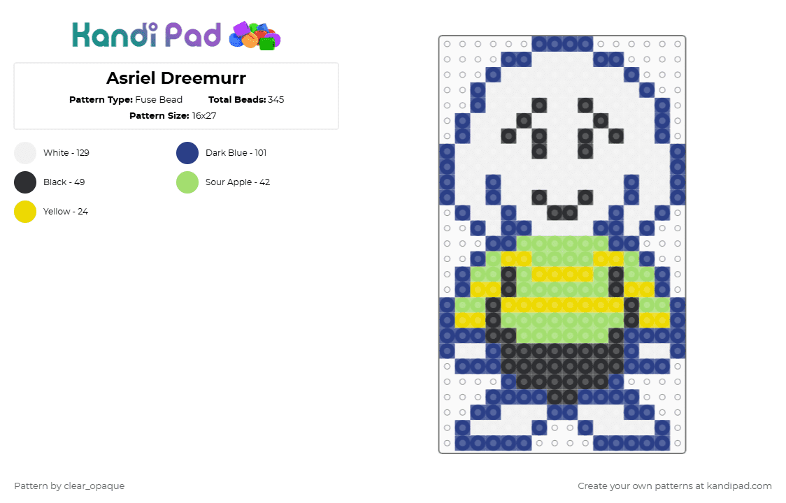 Asriel Dreemurr - Fuse Bead Pattern by clear_opaque on Kandi Pad - blue,undertale,asriel,asriel dreemurr,character,video games,gaming