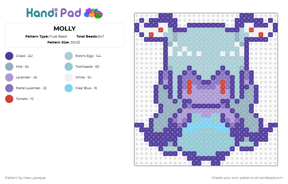 MOLLY - Fuse Bead Pattern by clear_opaque on Kandi Pad - purple,light blue,omori,molly