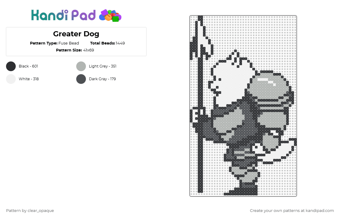 Greater Dog - Fuse Bead Pattern by clear_opaque on Kandi Pad - gray,beige,undertale,dog,video game,greater dog,gaming