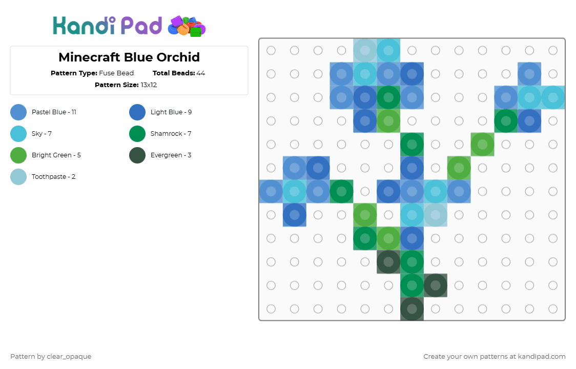 Minecraft Blue Orchid - Fuse Bead Pattern by clear_opaque on Kandi Pad - light blue,green,minecraft,blue orchid,flower,gaming,video games