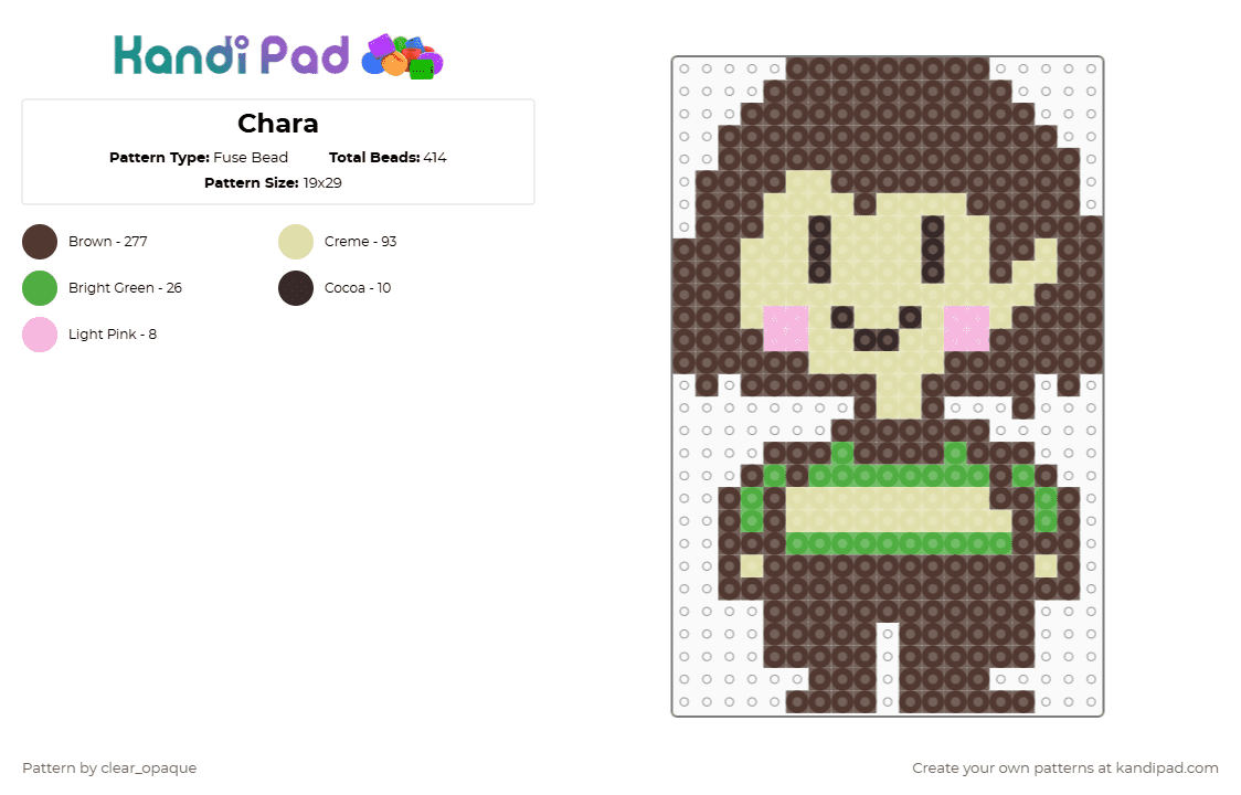 Chara - Fuse Bead Pattern by clear_opaque on Kandi Pad - brown,undertale,chara,character,video games,gaming