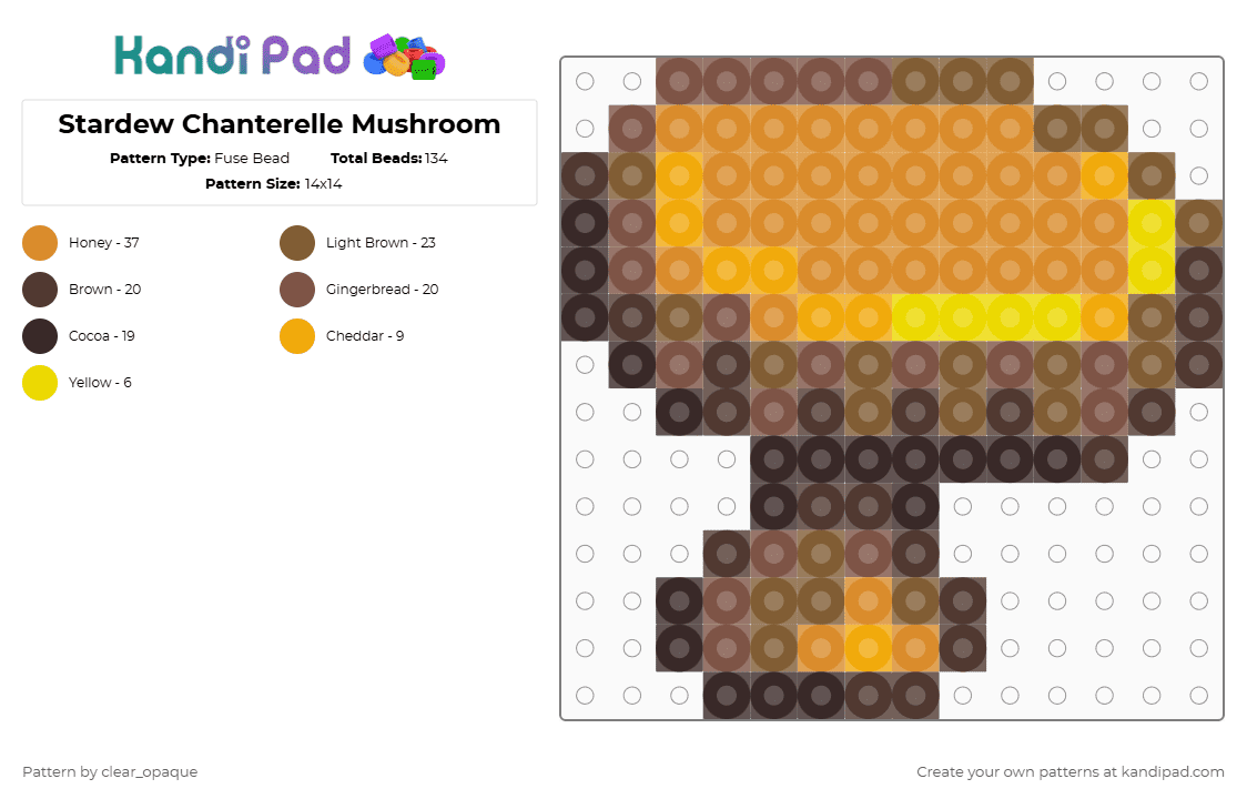 Stardew Chanterelle Mushroom - Fuse Bead Pattern by clear_opaque on Kandi Pad - brown,tan,orange,stardew valley,stardew,chanterelle,mushroom