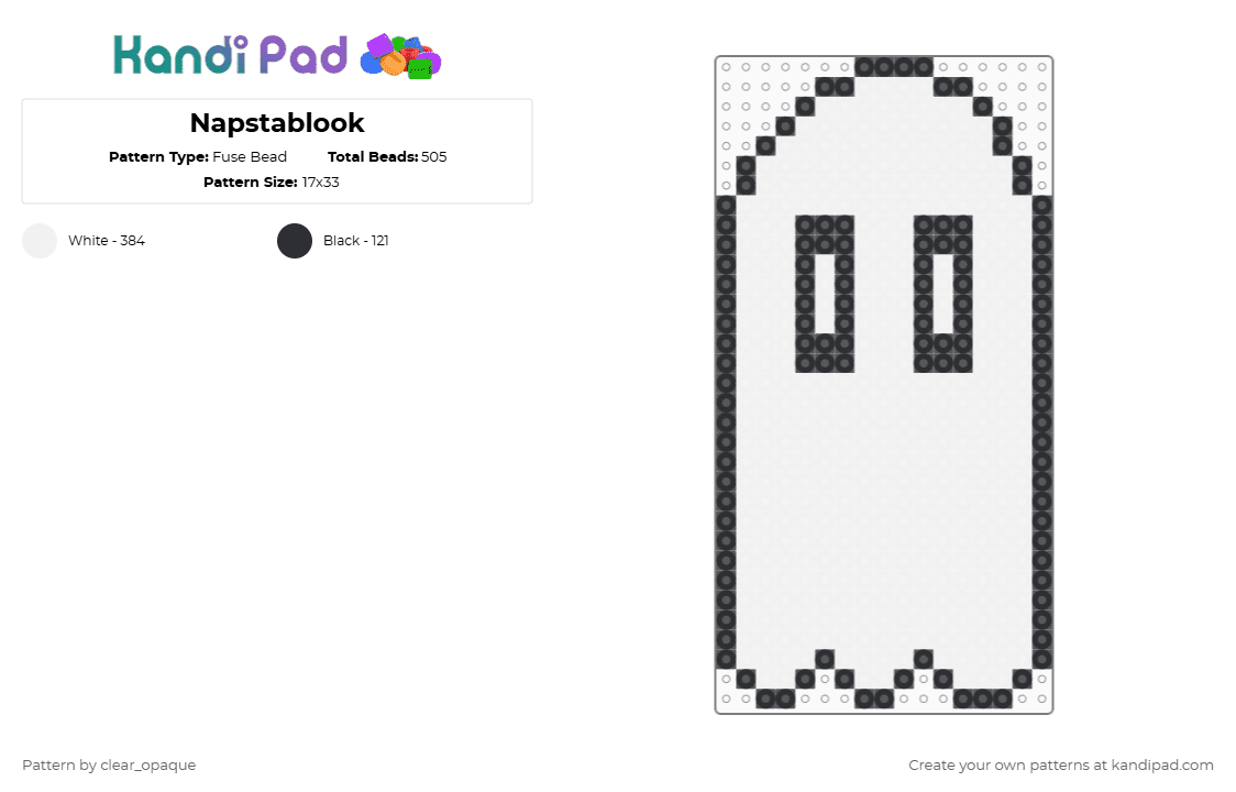 Napstablook - Fuse Bead Pattern by clear_opaque on Kandi Pad - white,undertale,napstablook,charcter,video game,gaming,ghost