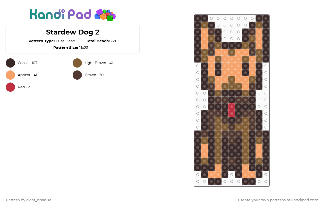 Stardew Dog 2 - Fuse Bead Pattern by clear_opaque on Kandi Pad - brown,dog,gaming,stardew
