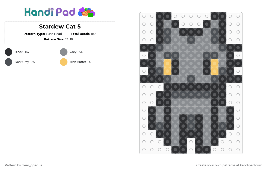 Stardew Cat 5 - Fuse Bead Pattern by clear_opaque on Kandi Pad - gray,stardew,stardew valley,cat,gaming,black cat