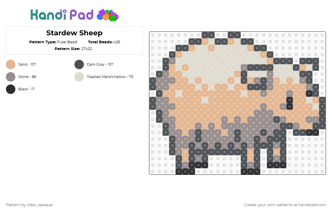 Stardew Sheep - Fuse Bead Pattern by clear_opaque on Kandi Pad - gray,beige,stardew valley,stardew,sheep