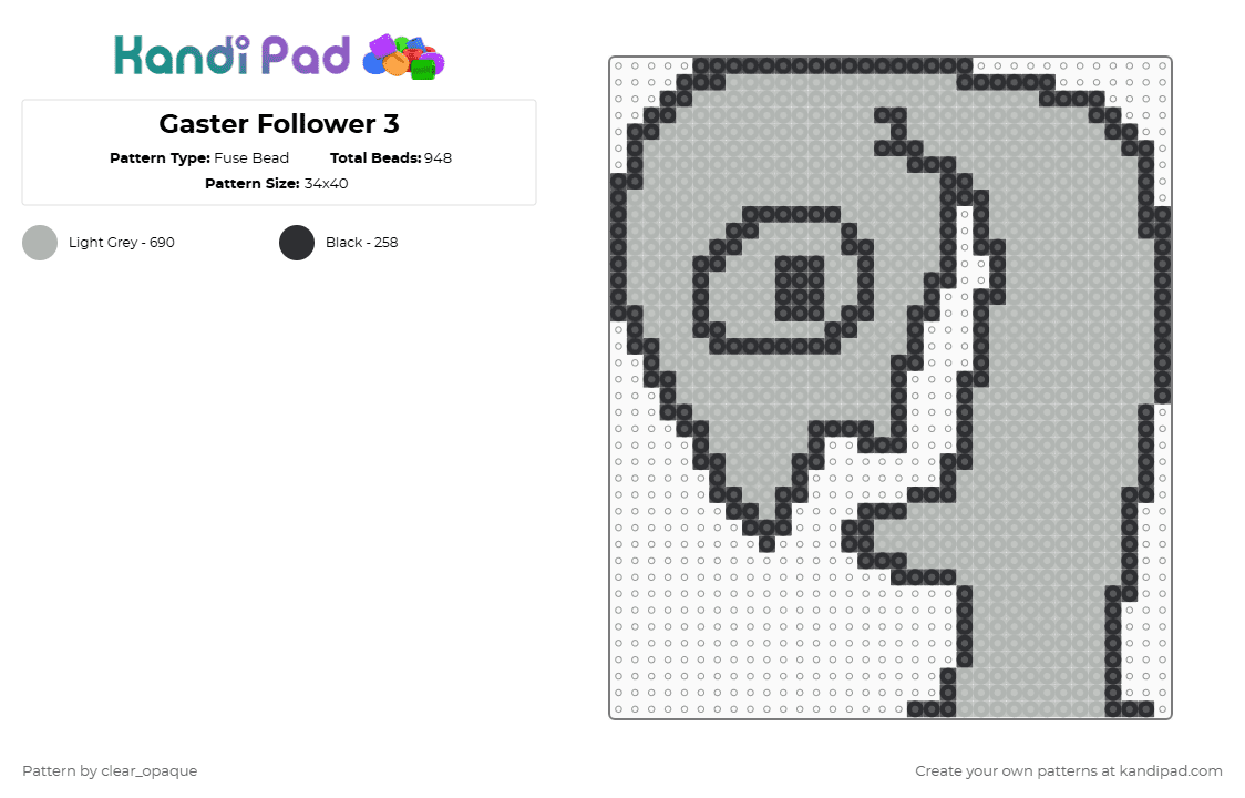 Gaster Follower 3 - Fuse Bead Pattern by clear_opaque on Kandi Pad - black,beige,undertale,gaster,gaster follower