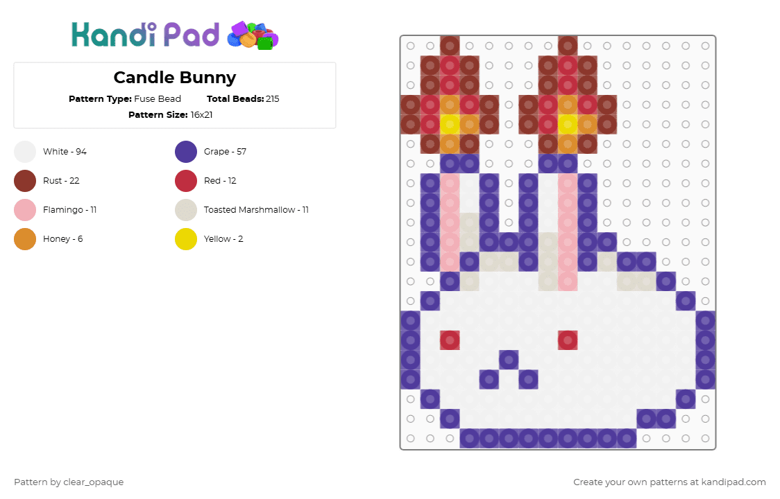 Candle Bunny - Fuse Bead Pattern by clear_opaque on Kandi Pad - omori,candle,bunny,white,red,purple