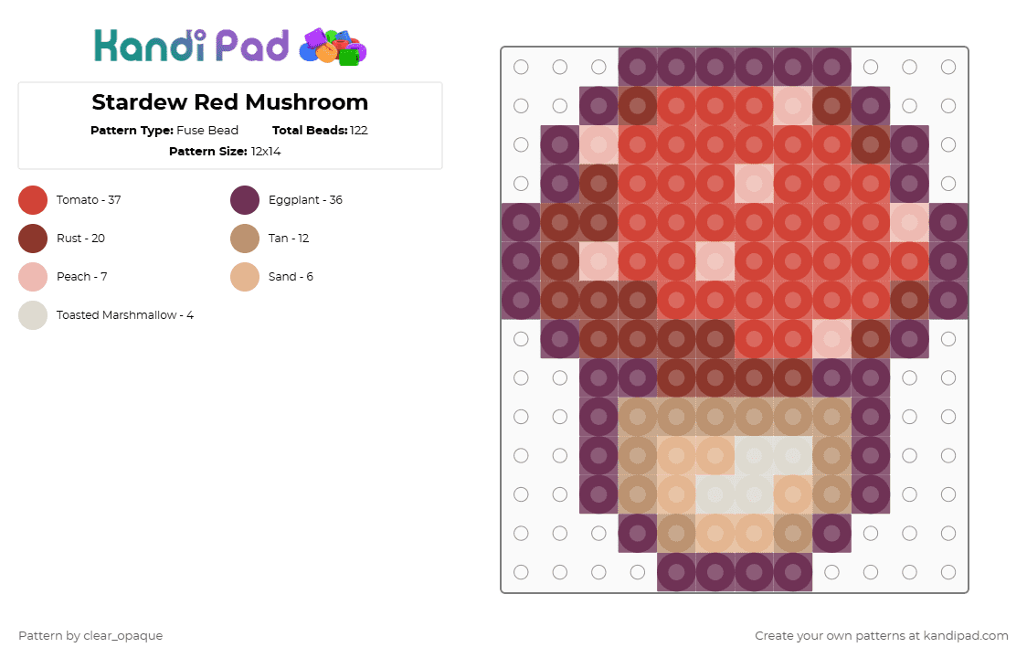 Stardew Red Mushroom - Fuse Bead Pattern by clear_opaque on Kandi Pad - red,stardew valley,stardew,red mushroom,mushroom