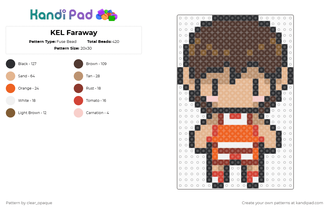 KEL Faraway - Fuse Bead Pattern by clear_opaque on Kandi Pad - brown,beige,omori,kel,character,faraway,video game,gaming