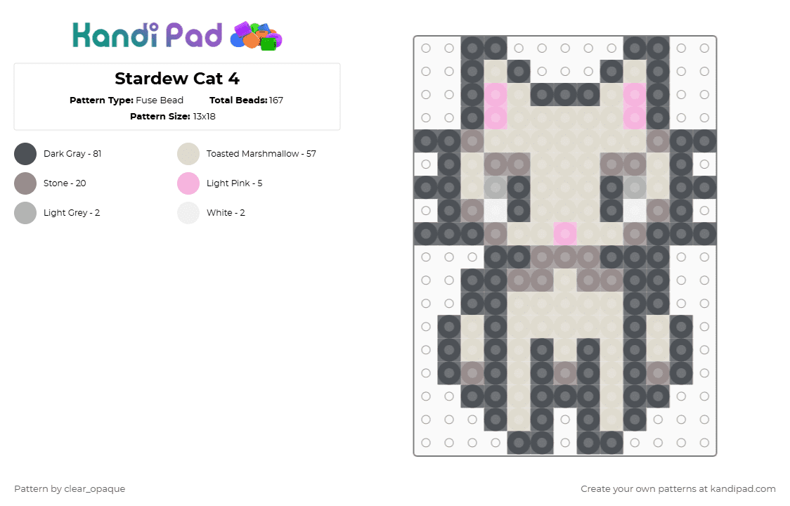 Stardew Cat 4 - Fuse Bead Pattern by clear_opaque on Kandi Pad - gray,beige,stardew,stardew valley,cat,gaming,siamese cat