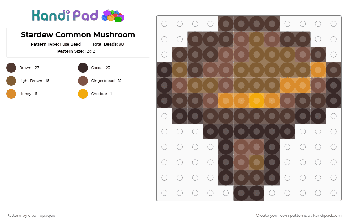 Stardew Common Mushroom - Fuse Bead Pattern by clear_opaque on Kandi Pad - brown,tan,stardew valley,stardew,mushroom,common mushroom