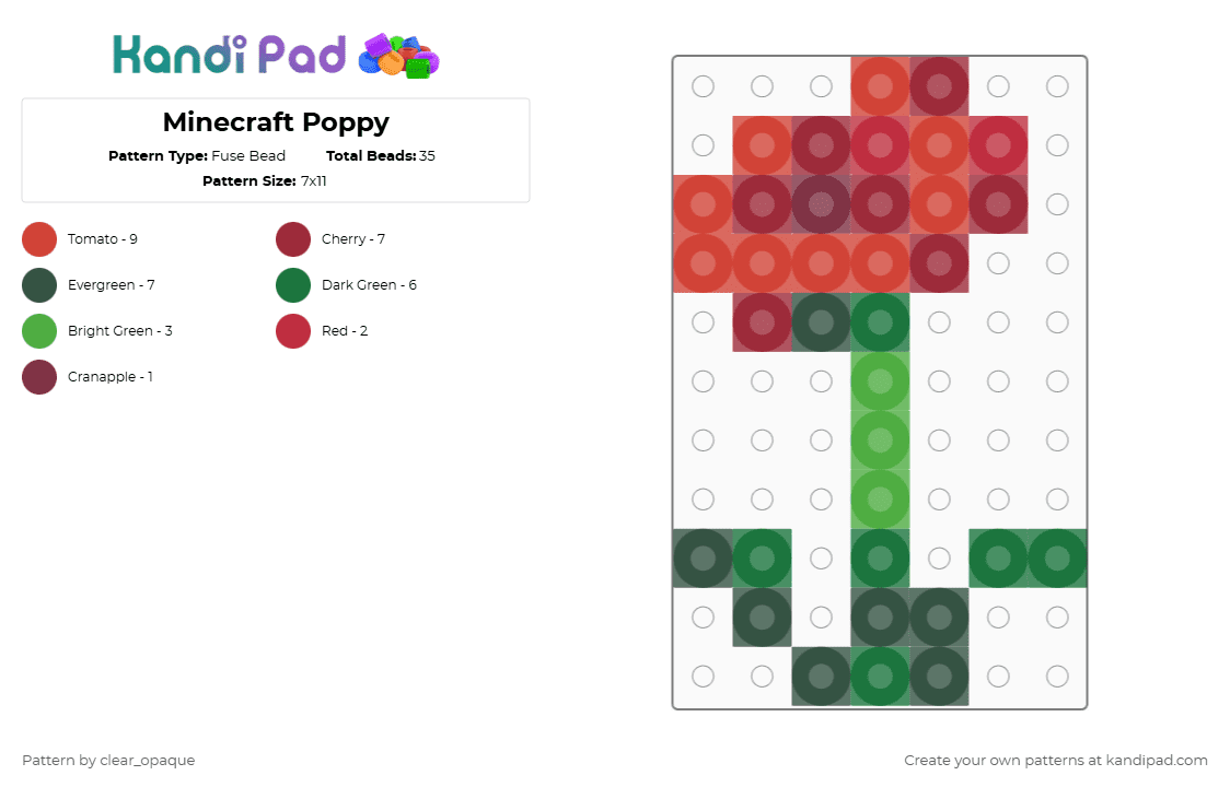 Minecraft Poppy - Kandi Pad | Kandi Patterns, Fuse Bead Patterns