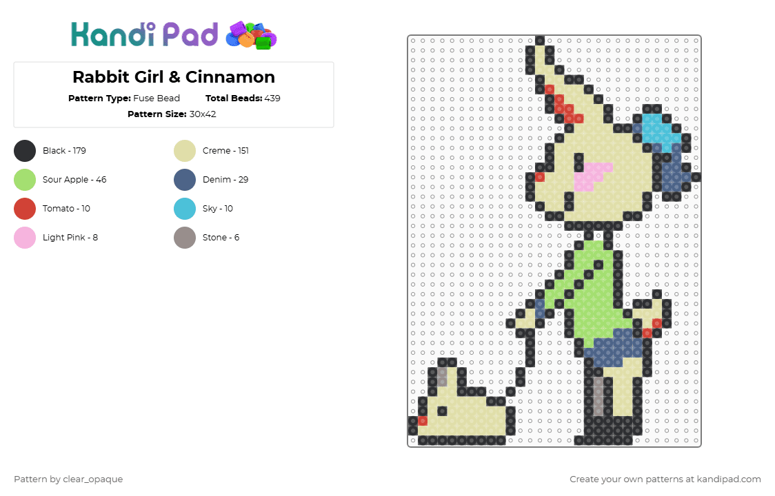 Rabbit Girl & Cinnamon - Fuse Bead Pattern by clear_opaque on Kandi Pad - green,yellow,undertale,rabbit girl and cinnamon,bunbun,rabbit