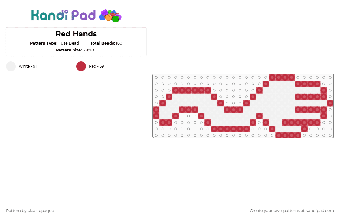 Red Hands - Fuse Bead Pattern by clear_opaque on Kandi Pad - red,white,omori,red hands,gaming,video game