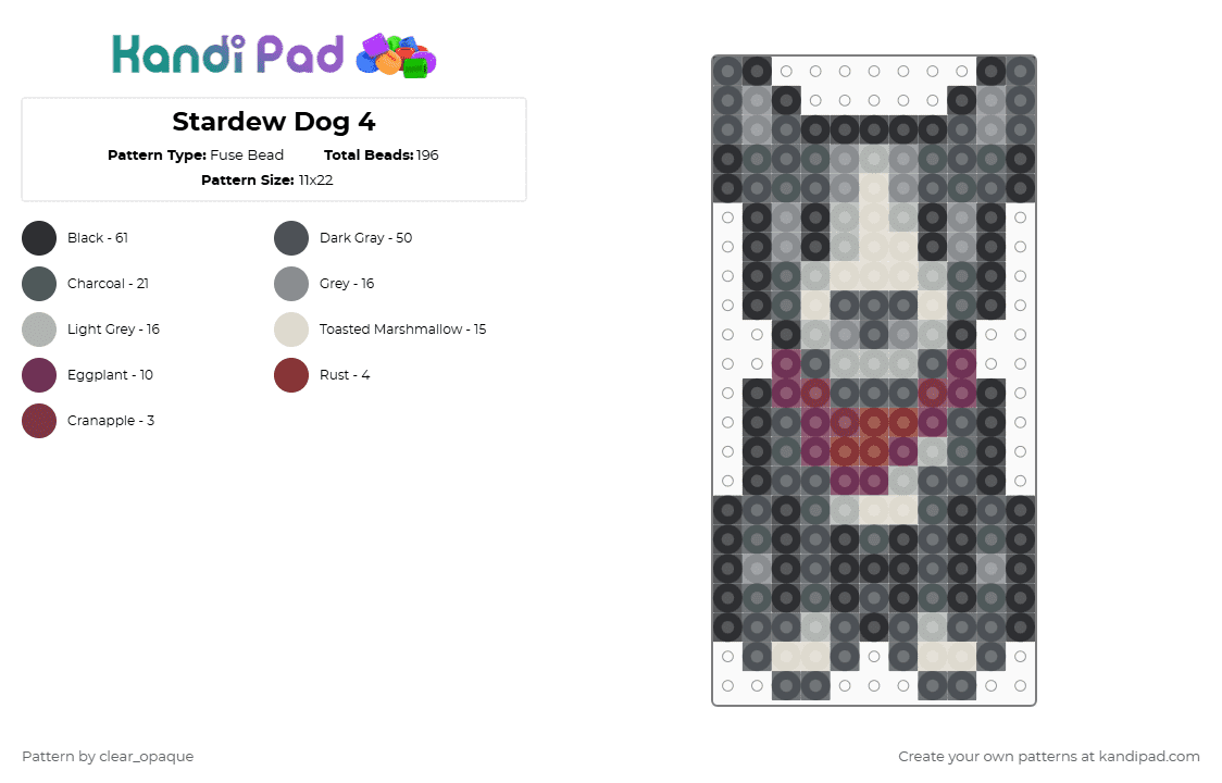 Stardew Dog 4 - Fuse Bead Pattern by clear_opaque on Kandi Pad - gray,pink,beige,stardew,dog,gaming
