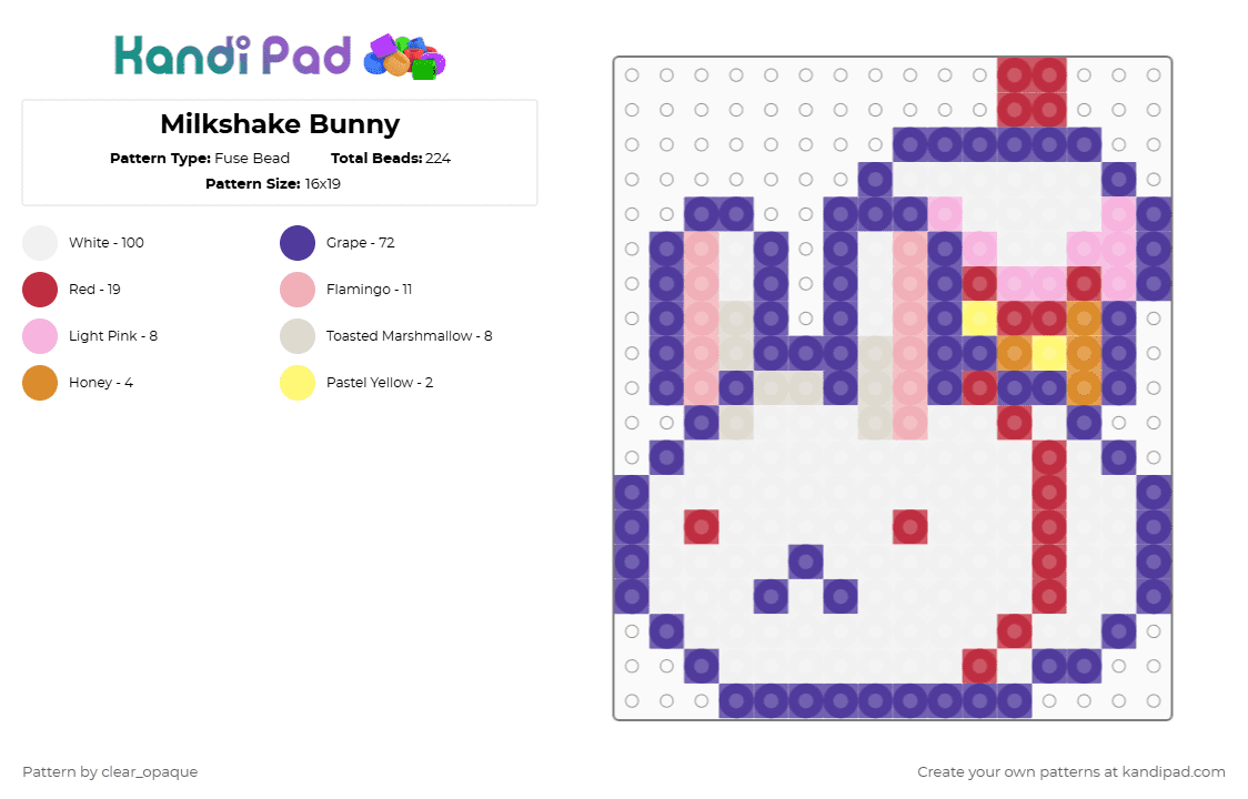 Cupcake Bunny - Fuse Bead Pattern by clear_opaque on Kandi Pad - omori,bunny,cupcake,white,red,purple,beige