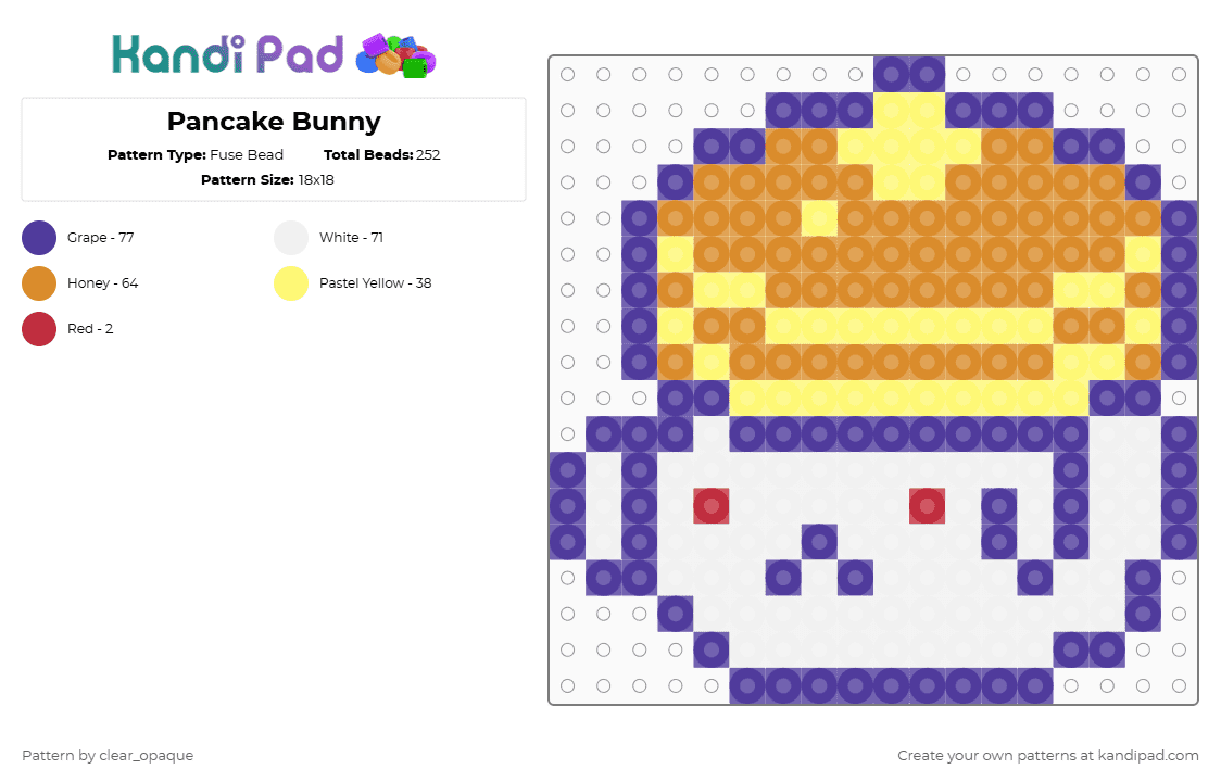 Pancake Bunny - Fuse Bead Pattern by clear_opaque on Kandi Pad - bunny,rabbit,cute,silly,animal,gaming,video game,purple,orange,omori,pancake